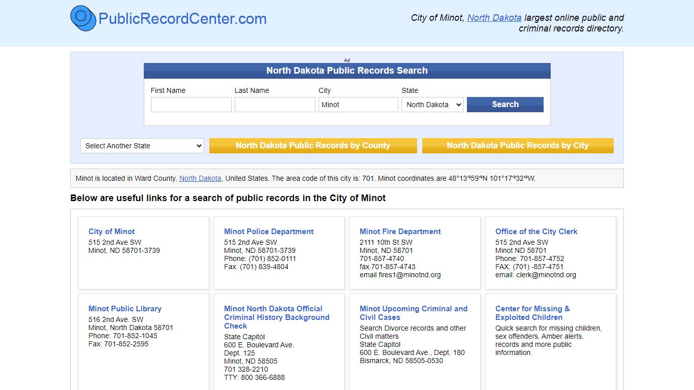 Minot North Dakota Public Records and Criminal Background Check